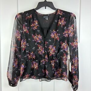 NWT 1. State Women's Black Floral Blouse Romantic Renaissance Size Medium  g